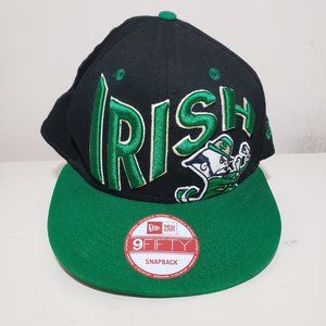 Notre Dame Fighting Irish Hat Cap Snap Back Blue Green New Era Big Text Preowned